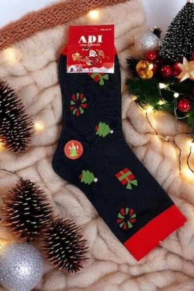 Tina Adi - Long Christmas Pattern Socks, Cotton, Black, 40-46 EU