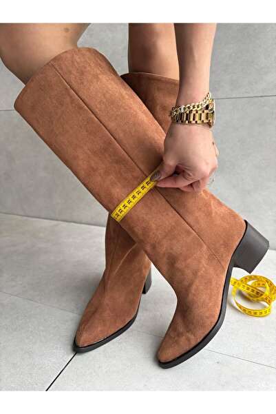 Elvinin Tarzı Wenky Taba Süet XL Kesim Düz Taban Binici Çizme