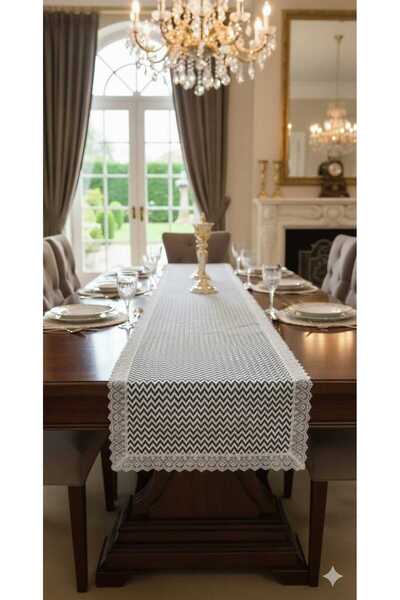 Rona Home Eye-Catching Elegance: Guipure Edged Zigzag Pattern Runner Luxurious Quality Dowry Runner Decorative Coverlet