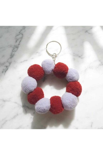 Pawnest Handmade Plush Ring Keychain – Burgundy & Lilac Dual Color Handmade Design, with Metal Clip