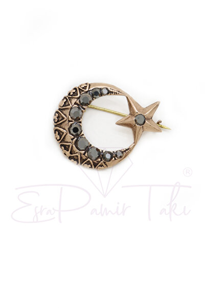 Esra Pamir Markazit Taşlı Ay Yıldız Broş