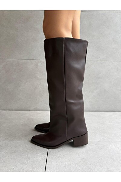 Elvinin Tarzı Wenky Bitter Brown Leather XL Cut Flat Sole Riding Boots