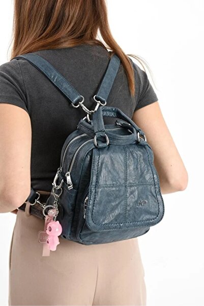 H&D COLLECTİON 571 Soft Faux Leather Both Backpack and Shoulder Bag with Charm Gift Multi-Compartment