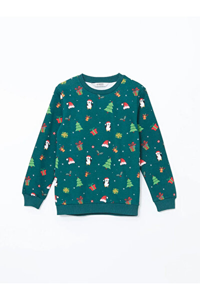 LC Waikiki Xside Green Christmas Themed Boys' Thick Sweatshirt