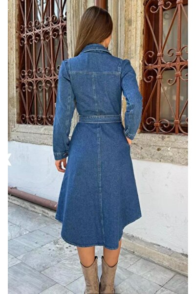 asia denim woman Denim Dress with Belt Detail