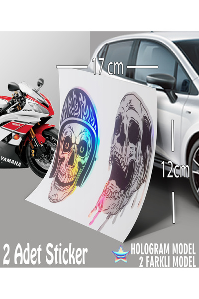 Automod Skull Skeleton Head 2 Stickers - Hologram Sticker - 2 Pieces Sticker Compatible with Auto Car Motorcycle
