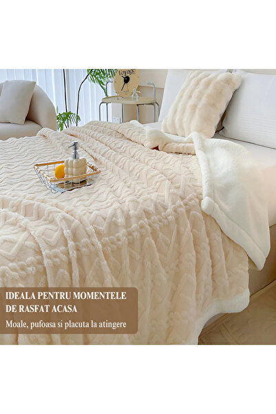 AriDam Cocolino Fluffy Blanket with Fur AriDam® 200x230 cm, Premium Microfiber, Light Cream, 2 Persons