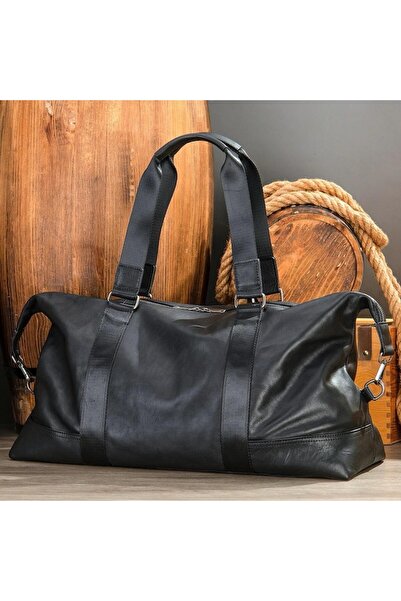 SWISSPN - Travel and Fitness Bag, Genuine Leather, Black, 52x31x19 cm