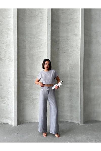 ZENGEZUR MALL Sptrns Blouse Trousers Set S255057 Gray (204152) (Size: XL)