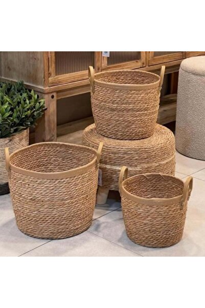 SPR سلال خوص بوهيمي من الأعشاب البحرية الطبيعية البوهيمية - مجموعة من 3 قطع