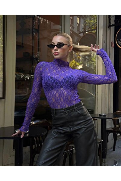 Paraf style DİK YAKA TRANSPARAN DETAYLI BLUZ