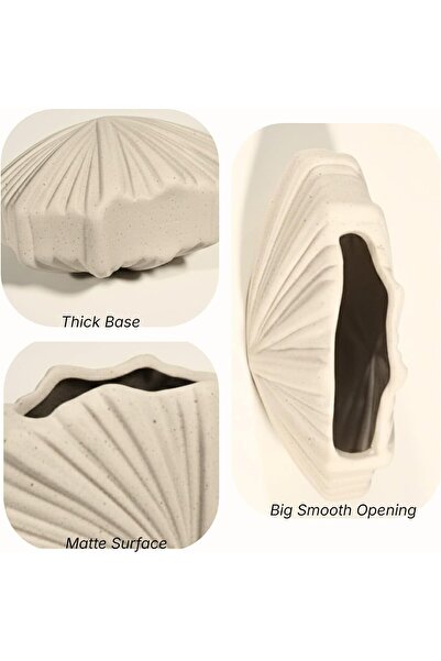 FYNDO Modern Ceramic Vase Set of 2 – Sculptural White Decorative Vases