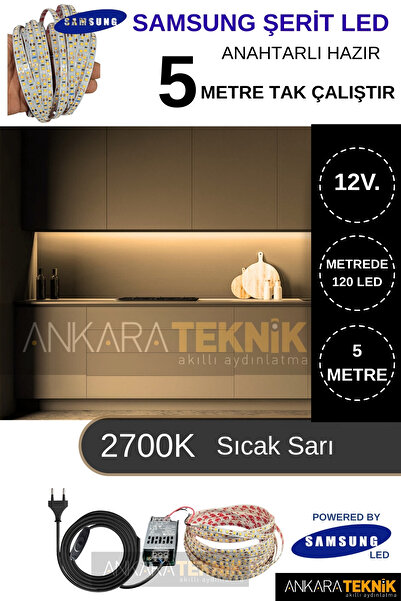 ankarateknik Samsung 12 Volt 5 Metre Mutfak Dolabı Şerit Led/ On-Off / Tak ça...