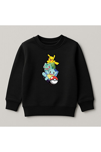 SVART WEAR Hanorac pentru copii cu imprimeu Pokemon, 100% bumbac, cu gât turn...