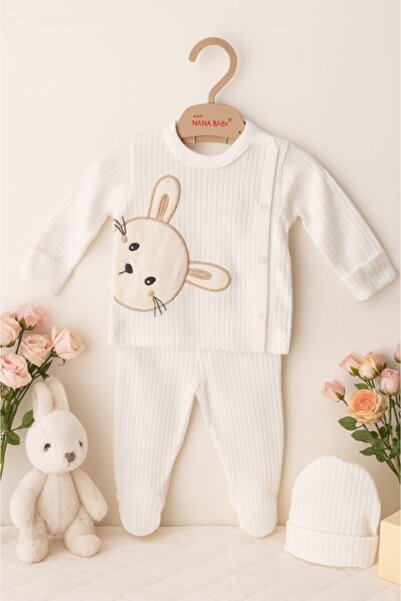 Superbaby Λευκό μωρουδιακό κοστούμι από λεπτό βαμβάκι με αρκουδάκι – 3 τεμάχι...