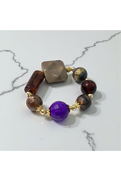 COCOSH TAKI Purple Multi-Colored Large Beaded Gold Detailed Multi-Flexible Bracelet