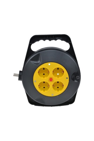 Otto Hausmeister extension reel with 4 Schuko sockets, 10 m cable, black-yellow