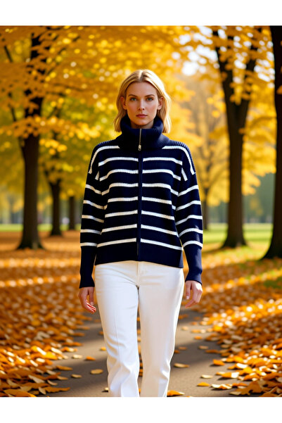 BENERLY Tricotaj cu fermoar și guler răsucit pentru femei, cu croială largă, ...