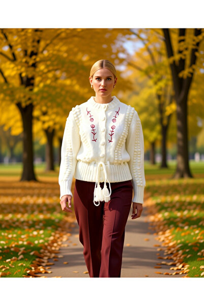 BENERLY Cardigan tricotat cu broderie pentru femei, cu detaliu de legare, cro...