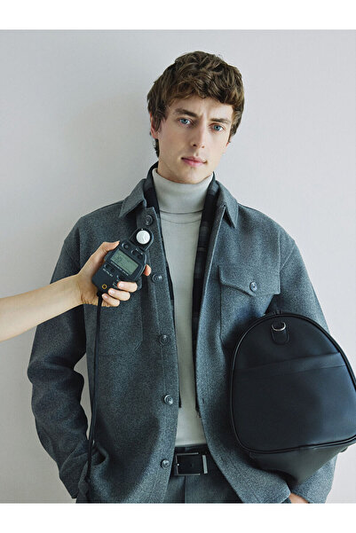 LC Waikiki سترة قميص رجالي من MG TRENDEN باللون الرمادي بقصة عادية وأكمام طويلة