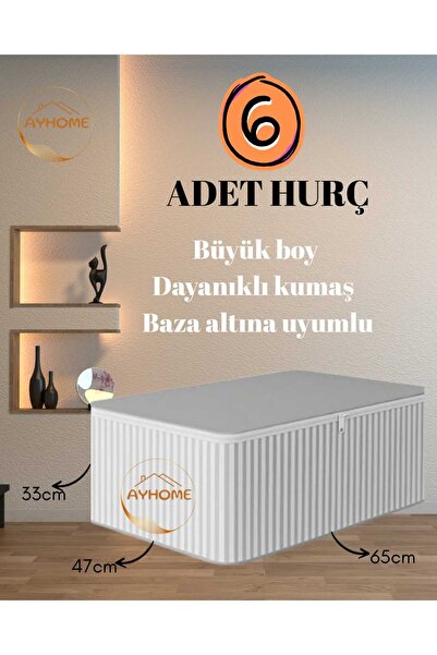 AYHOME 6 Adet - Antrasit Çizgili Büyük Boy Hurç Seti Baza Altı Ve Çekyat Tipi Organizer - 65 X 47 X 33 Cm