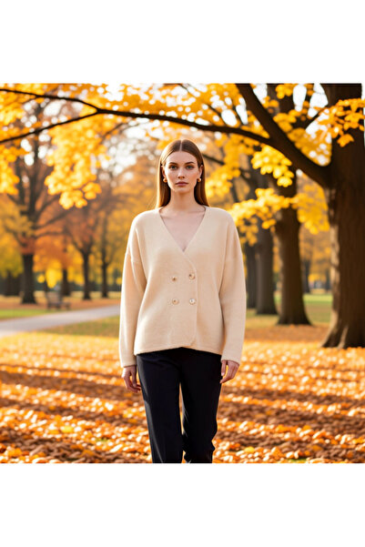 BENERLY Women's Oversized Cut Low Sleeves Double-Breasted Knitwear Cardigan S...