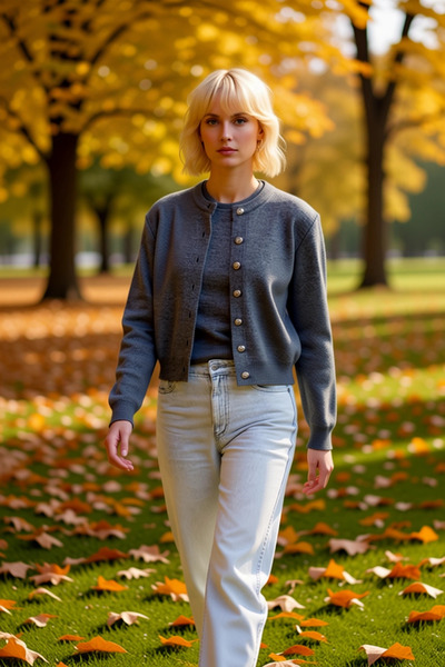 BENERLY Women's Crew Neck Plain Pattern Knitwear Cardigan Blouse Set Comforta...