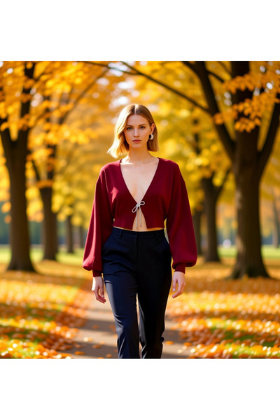 BENERLY Women's Crop Knit Cardigan with Low Sleeves, V-Neck, Bow Detail, Crea...