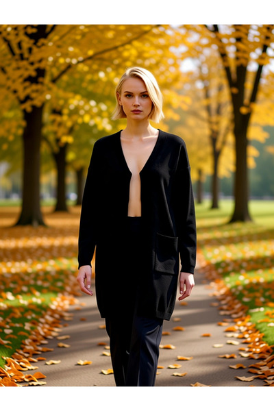 BENERLY Women's Long Oversized Low Arm V-Neck with Pockets Soft Textured Comf...