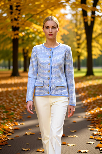 BENERLY Women's Tweed Textured Buttoned Knitwear Cardigan Classic Elegance an...