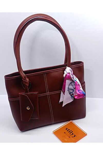 stilyy Scarf & Wallet Detail Burgundy Shoulder Bag