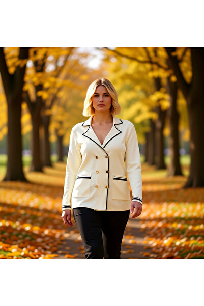 BENERLY سترة نسائية من التريكو بزرين، سترة مخططة بتفاصيل مميزة، ياقة طويلة ال...