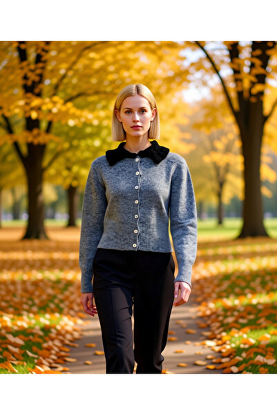 BENERLY Women's Knitwear Cardigan Contrast Collar Detailed Buttoned Knit Desi...