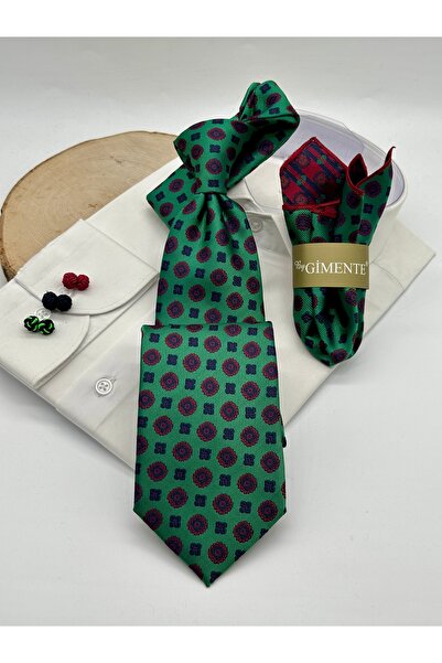 Gutiero Green Patterned Classic Tie with Handkerchief