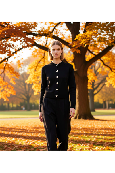 BENERLY Jacheta cardigan din tricotaj cu nasturi în formă de inimă, cu textur...