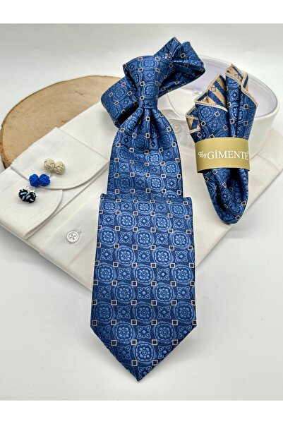 Gutiero Classic Tie with Blue Patterned Handkerchief