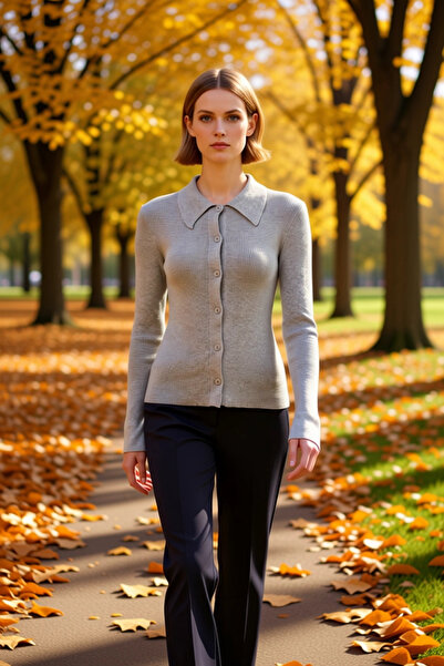 BENERLY Women's Ribbed Polo Neck Knit Cardigan Timeless Style and a Key Piece...