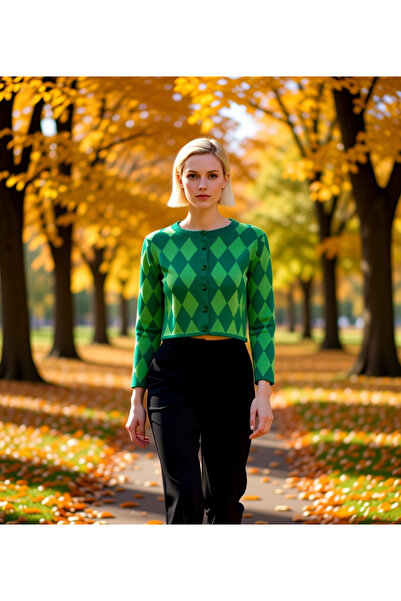 BENERLY Women's Cropped Diamond Pattern Jacquard Buttoned Knit Cardigan: a Ch...