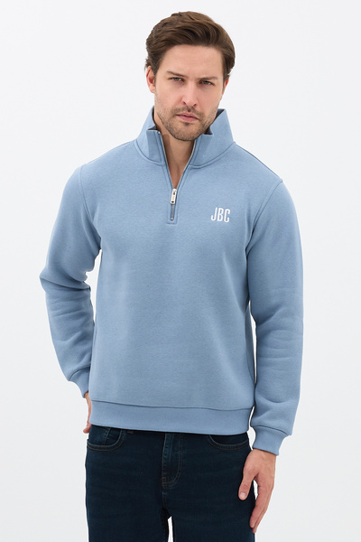 JBC Brodat cu jumatate de fermoar albastru guler ridicat Swea tricou