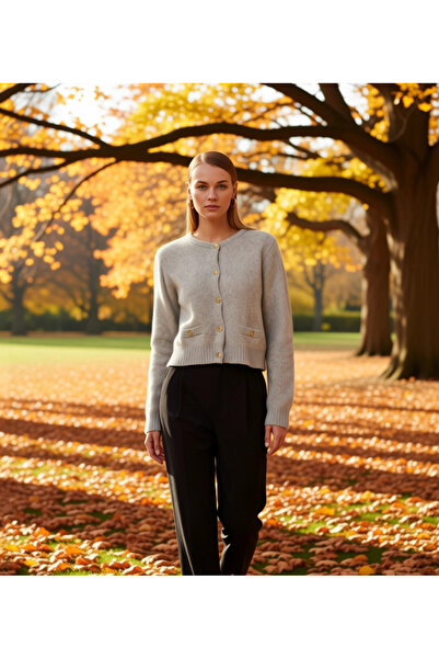 BENERLY Women's Premium Yarn Crop Knit Cardigan with Pocket Detail, Buttoned ...