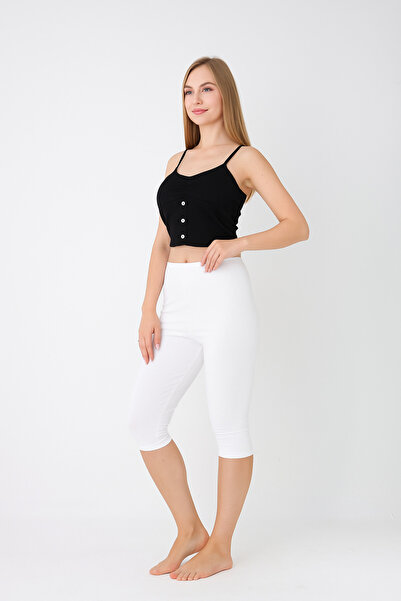 Altınay Women's White Capri Leggings (3 Pieces) – 90% Cotton