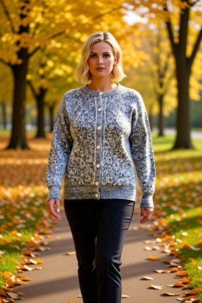 BENERLY Kadın Kırçıllı Desenli Düğme Detaylı Yumuşak Dokulu Ceket Görünümlü Bisiklet Yaka Triko Hırka