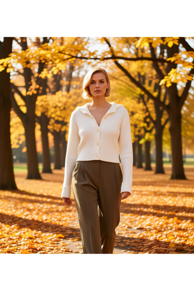 BENERLY Women's Mock Neck Corded Fabric Woven Crop Oversized Knitwear Cardiga...