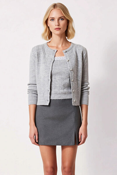 BENERLY Women's Lace Detailed Knitwear Cardigan and Strap Blouse Set Soft Tex...