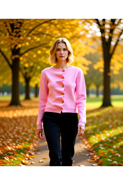 BENERLY Women's Ruched Detail Metal Buttoned Crop Knitwear Cardigan Daily Ele...