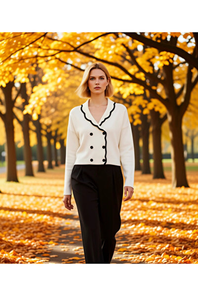 BENERLY Jachetă tricotată cu nasturi și guler dublu pentru femei, cu detaliu ...