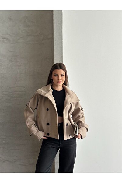 solena sln Women's Premium Mock Neck Cashmere Short Jacket