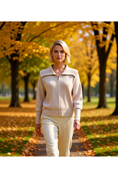 BENERLY Women's Comfortable Zippered Turn-Down Collar Long Low-Sleeve Thessal...