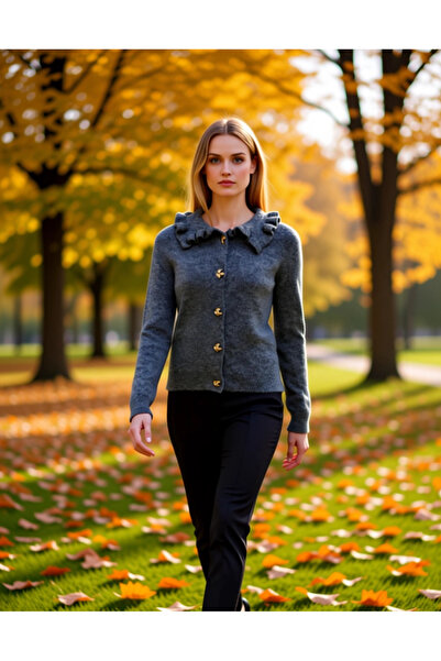 BENERLY Women's Soft Textured Ruffled Peter Pan collar Metal Buttons Long Sle...