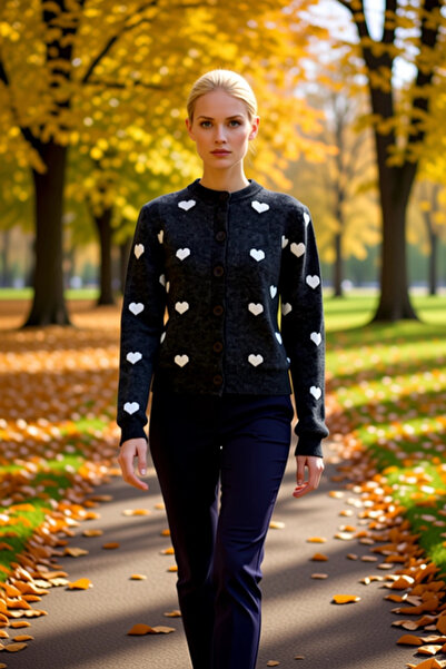 BENERLY Women's Heart Pattern Soft Textured Knitwear Cardigan Low Armhole Cre...